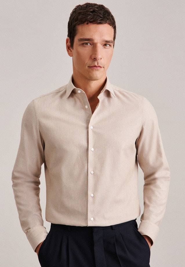 Flannel shirt in Slim with Kent-Collar in Brown | Seidensticker Onlineshop