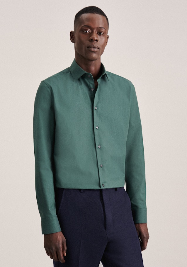 Flannel shirt in Slim with Kent-Collar in Green | Seidensticker Onlineshop