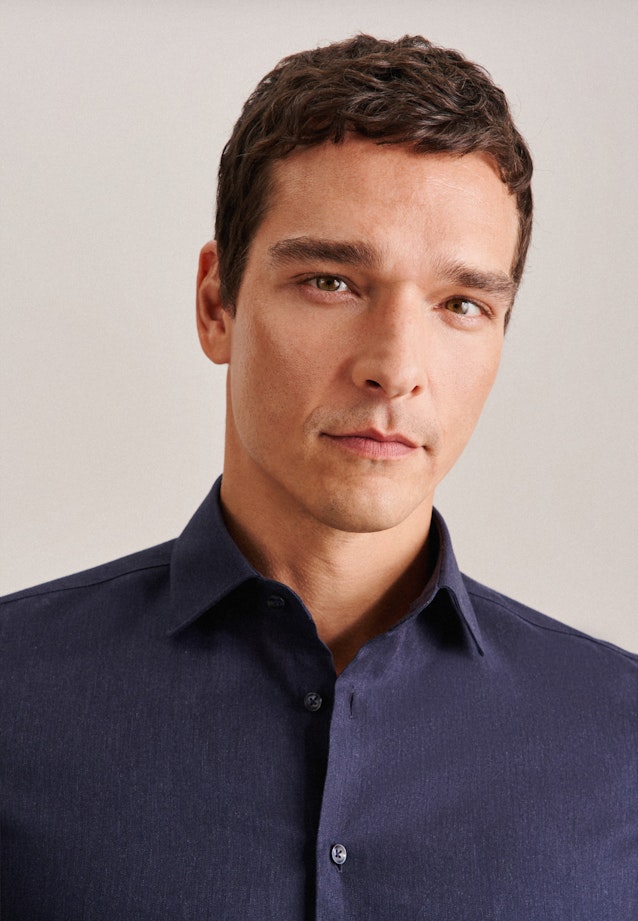 Slim Chemise en flanelle Uni in Bleu Foncé |  Seidensticker Onlineshop