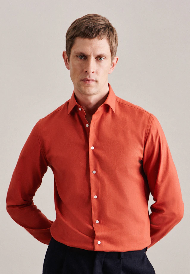 Slim Flanellhemd Uni in Orange |  Seidensticker Onlineshop