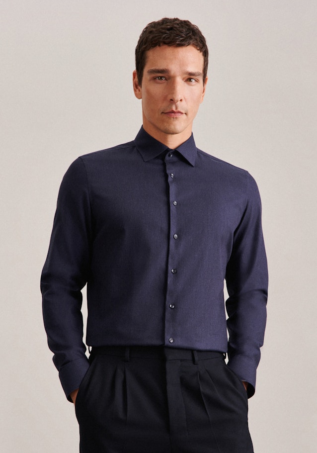 Flannel shirt in X-Slim with Kent-Collar in Dark Blue |  Seidensticker Onlineshop