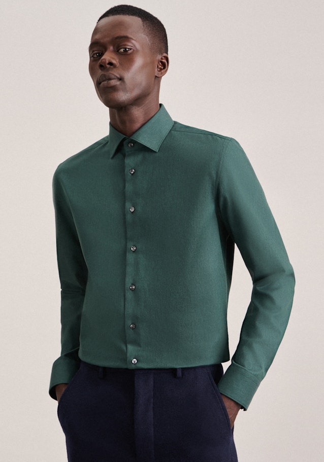 Flannel shirt in Shaped with Kent-Collar in Green |  Seidensticker Onlineshop