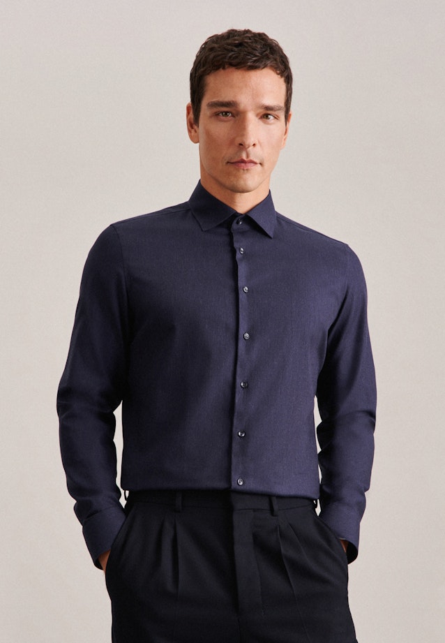 Shaped Chemise en flanelle Uni in Bleu Foncé |  Seidensticker Onlineshop