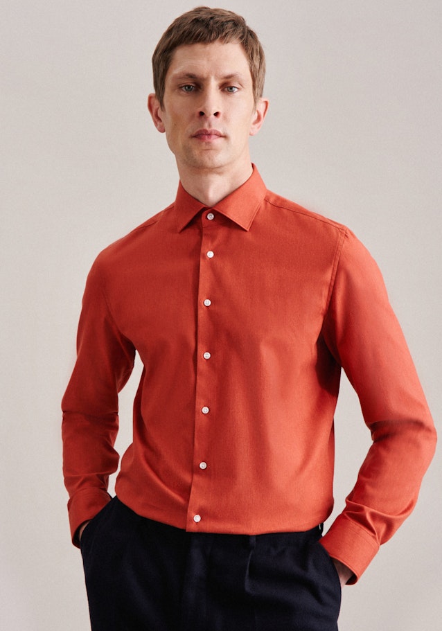 Shaped Flanellhemd Uni in Orange | Seidensticker Onlineshop