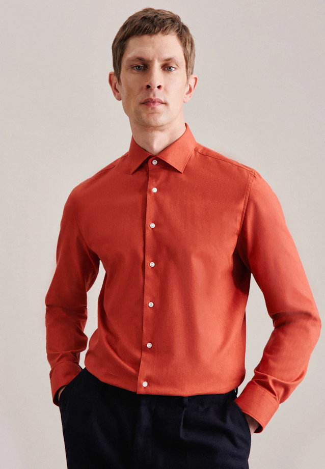 Shaped Flanellhemd Uni in Orange |  Seidensticker Onlineshop