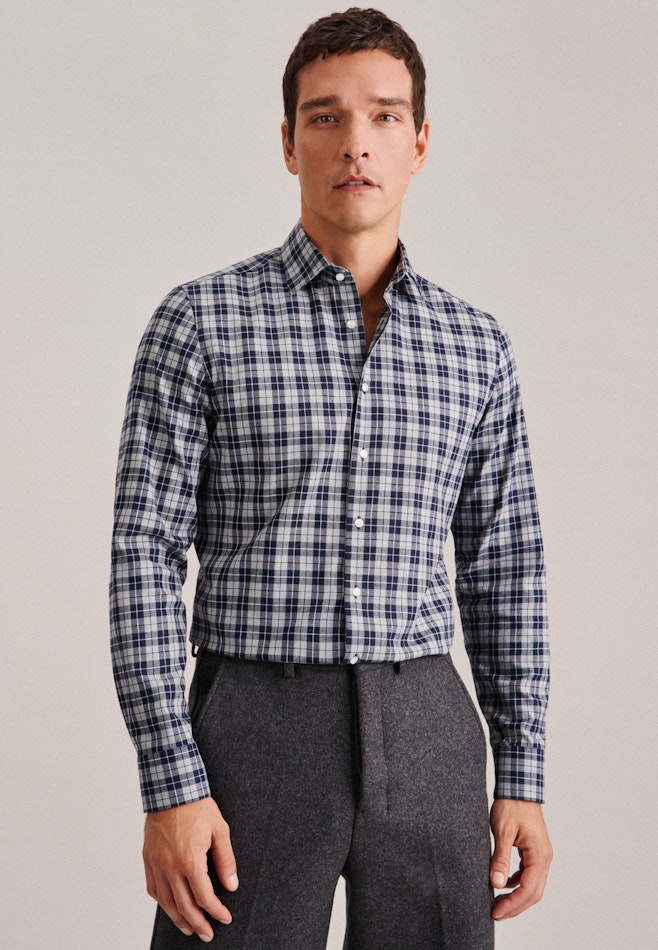 Flannel shirt in Slim with Kent-Collar in Grey | Seidensticker Onlineshop