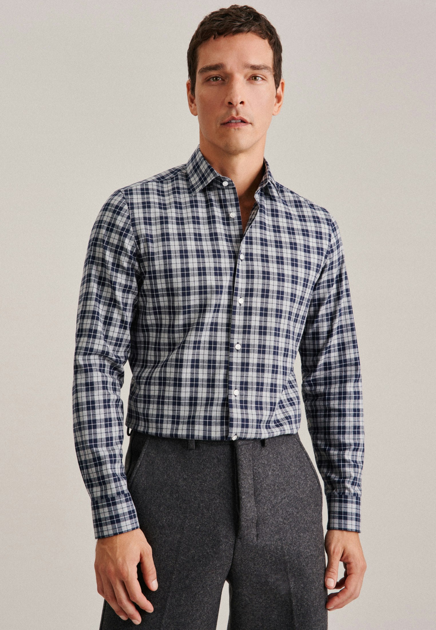 Twill Flanellhemd in Slim mit Kentkragen Karo