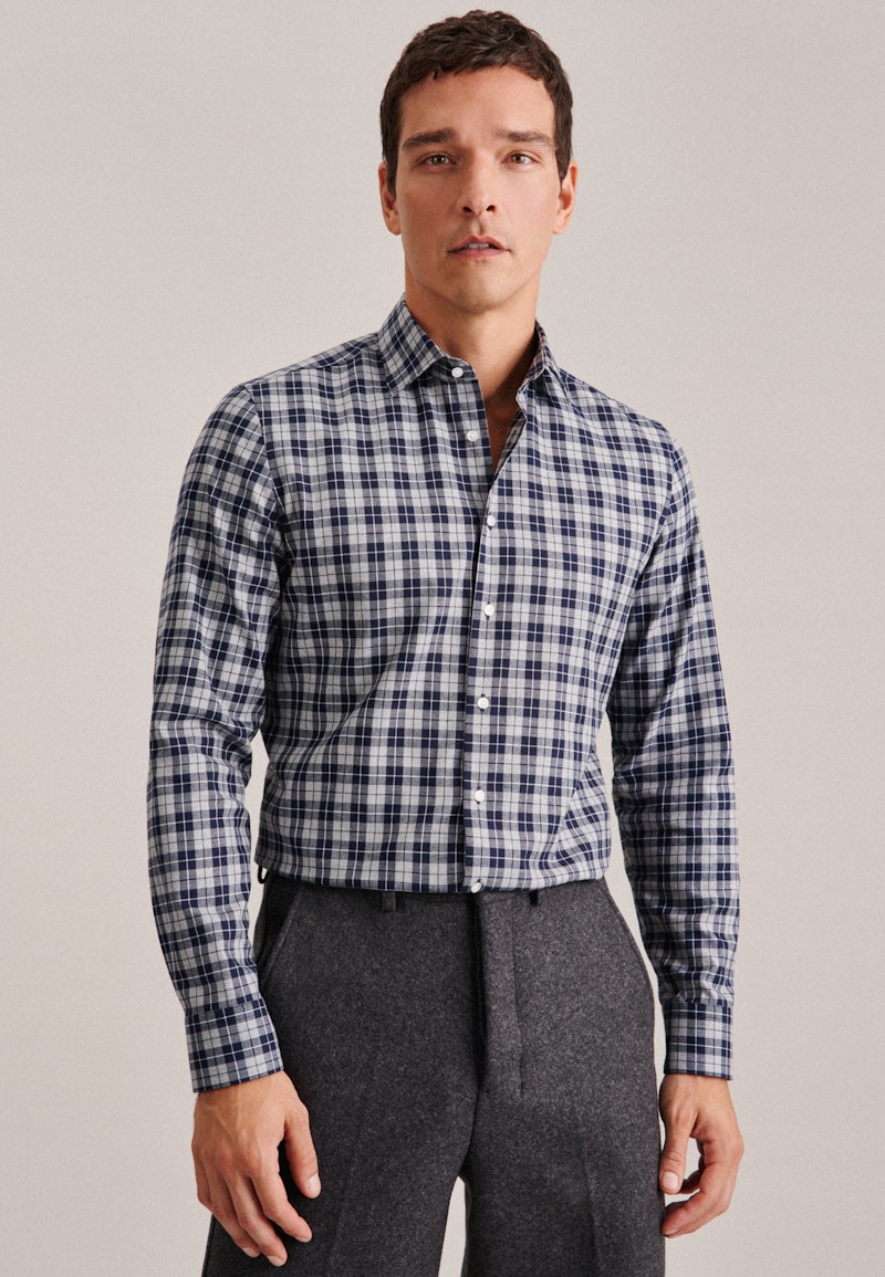 Flannel shirt in Slim with Kent-Collar