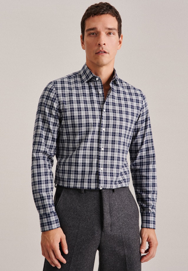 Flannel shirt in Slim with Kent-Collar in Grey |  Seidensticker Onlineshop