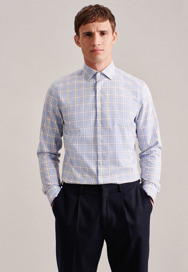 Flannel shirt in X-Slim with Kent-Collar in Light Blue | Seidensticker online shop