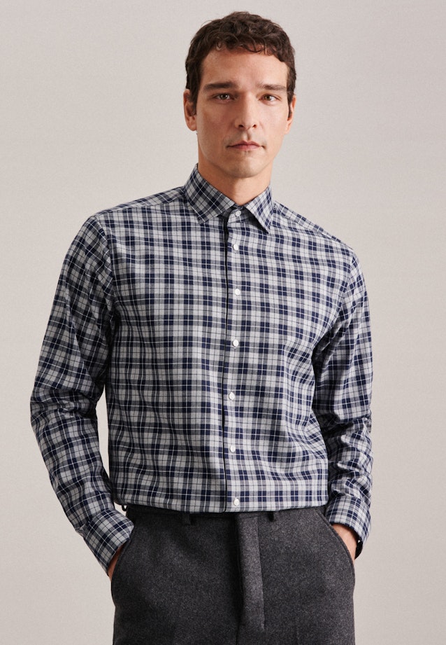 Flannel shirt in Regular with Kent-Collar in Grey |  Seidensticker Onlineshop