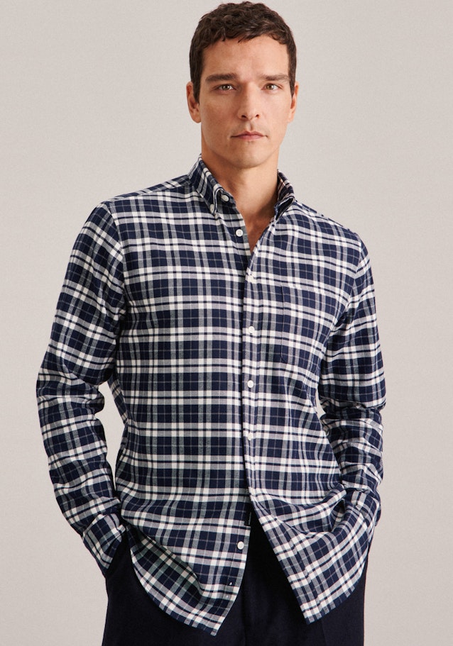 Twill Casual Hemd in Regular mit Button-Down-Kragen in Dunkelblau | Seidensticker Onlineshop