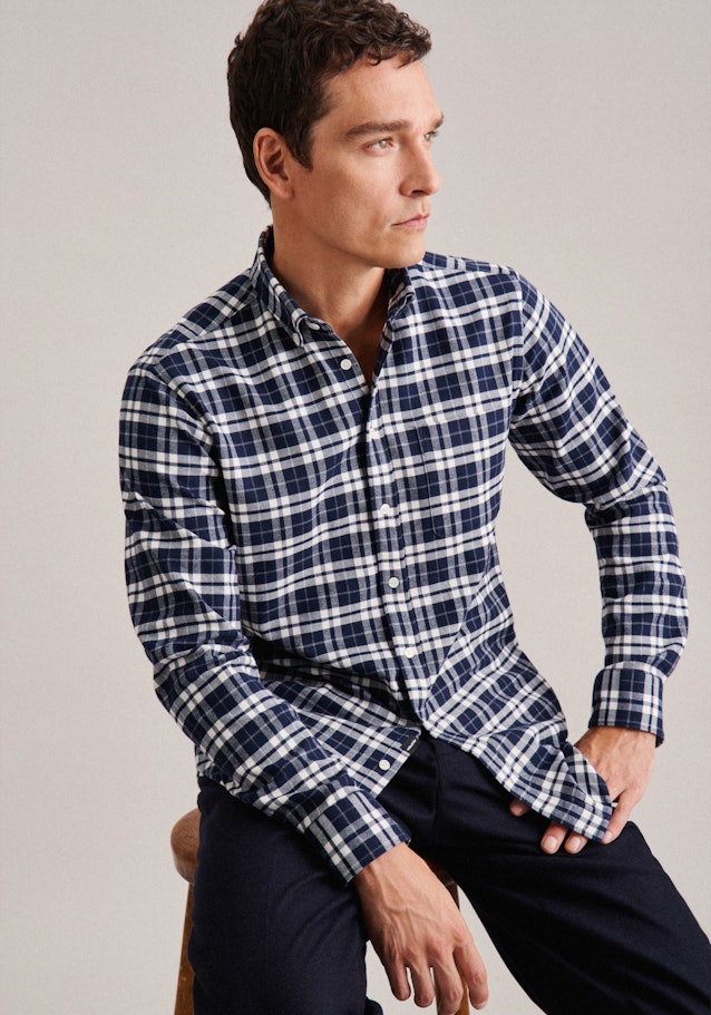 Twill Casual Hemd in Regular mit Button-Down-Kragen in Dunkelblau |  Seidensticker Onlineshop