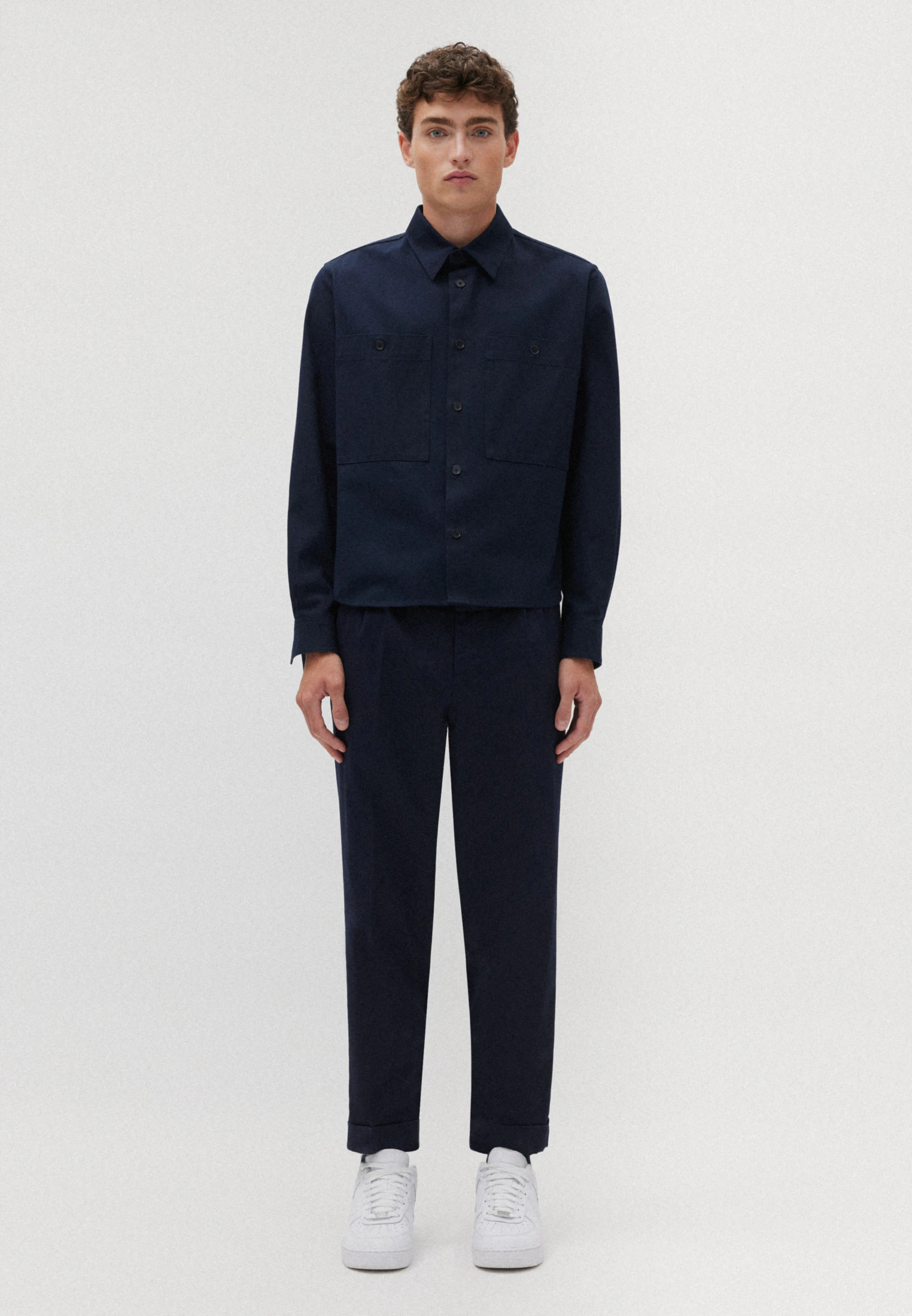Regular Casual Hemd Uni Blau