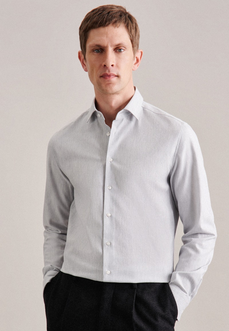 Twill Flannel shirt in Slim with Kent-Collar and extra long sleeve