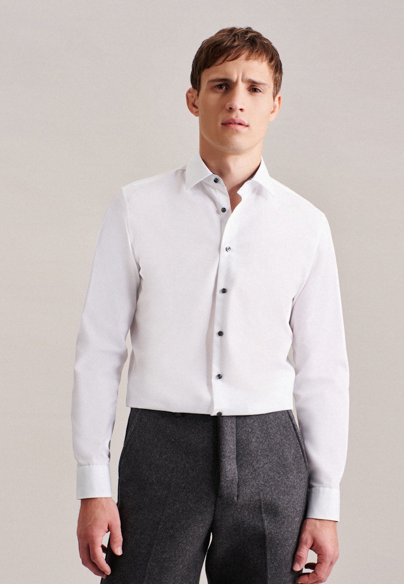 Non-iron Poplin Business Shirt in Slim with Kent-Collar and extra long sleeve