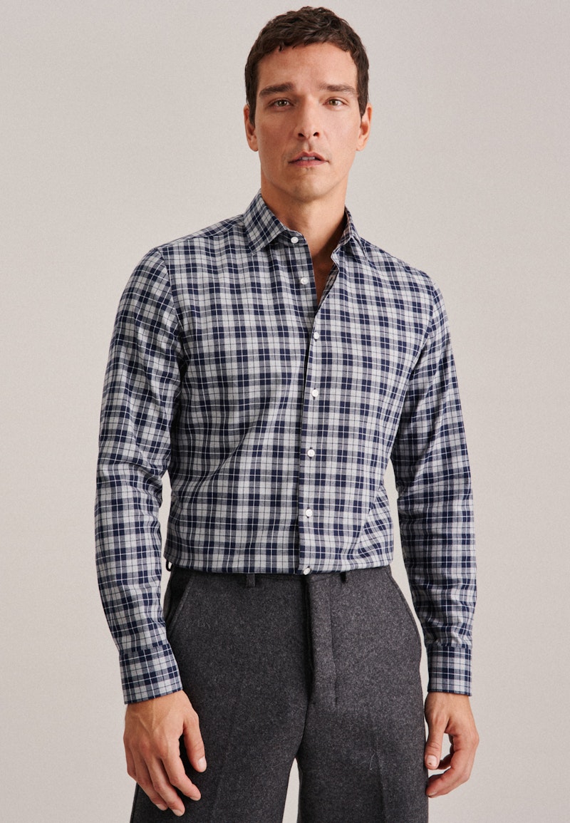 Twill Flannel shirt in Shaped with Kent-Collar and extra long sleeve