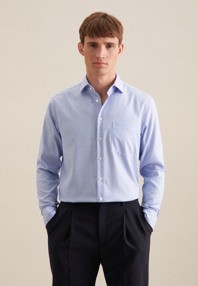 Non-iron Pepita Business shirt in Regular with Kent-Collar in Middle Blue |  Seidensticker Onlineshop