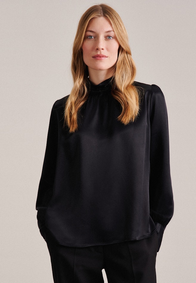 Long sleeve Satin Slip Over Blouse in Black | Seidensticker Onlineshop