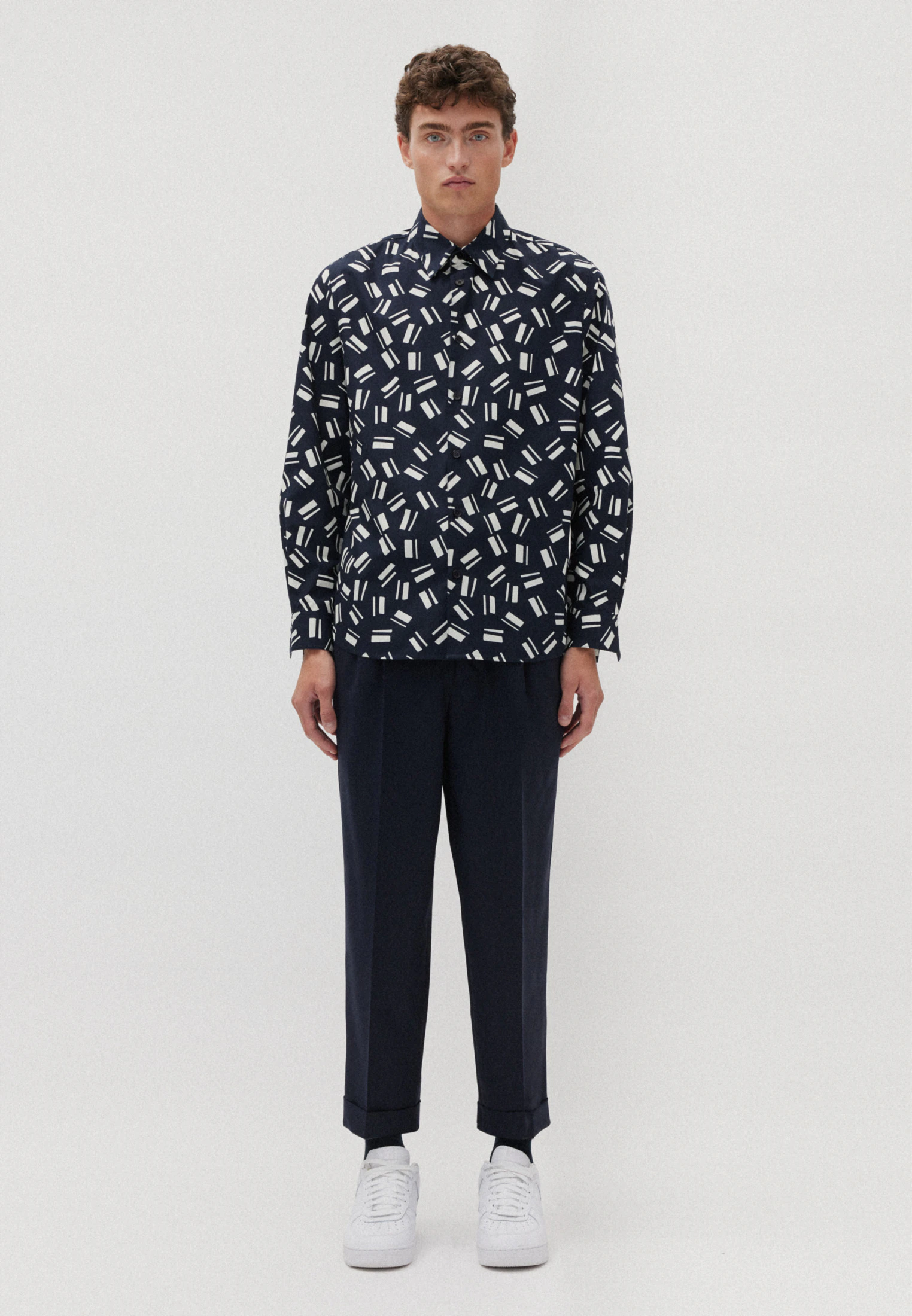 Regular Casual Hemd Druck Blau