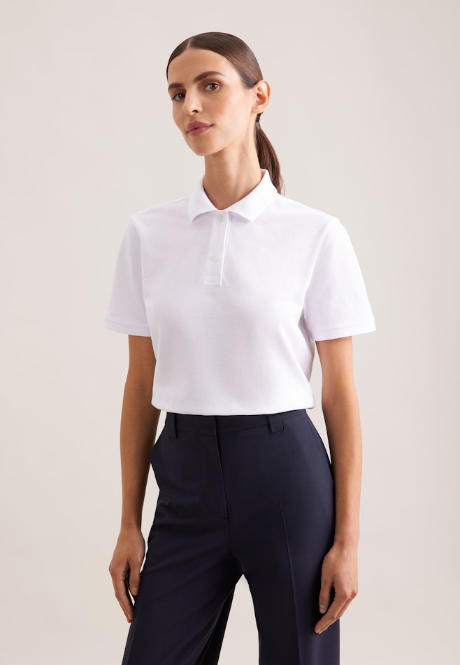 Polo en coton piqué à coupe régulière dans Blanc | Boutique en ligne Seidensticker