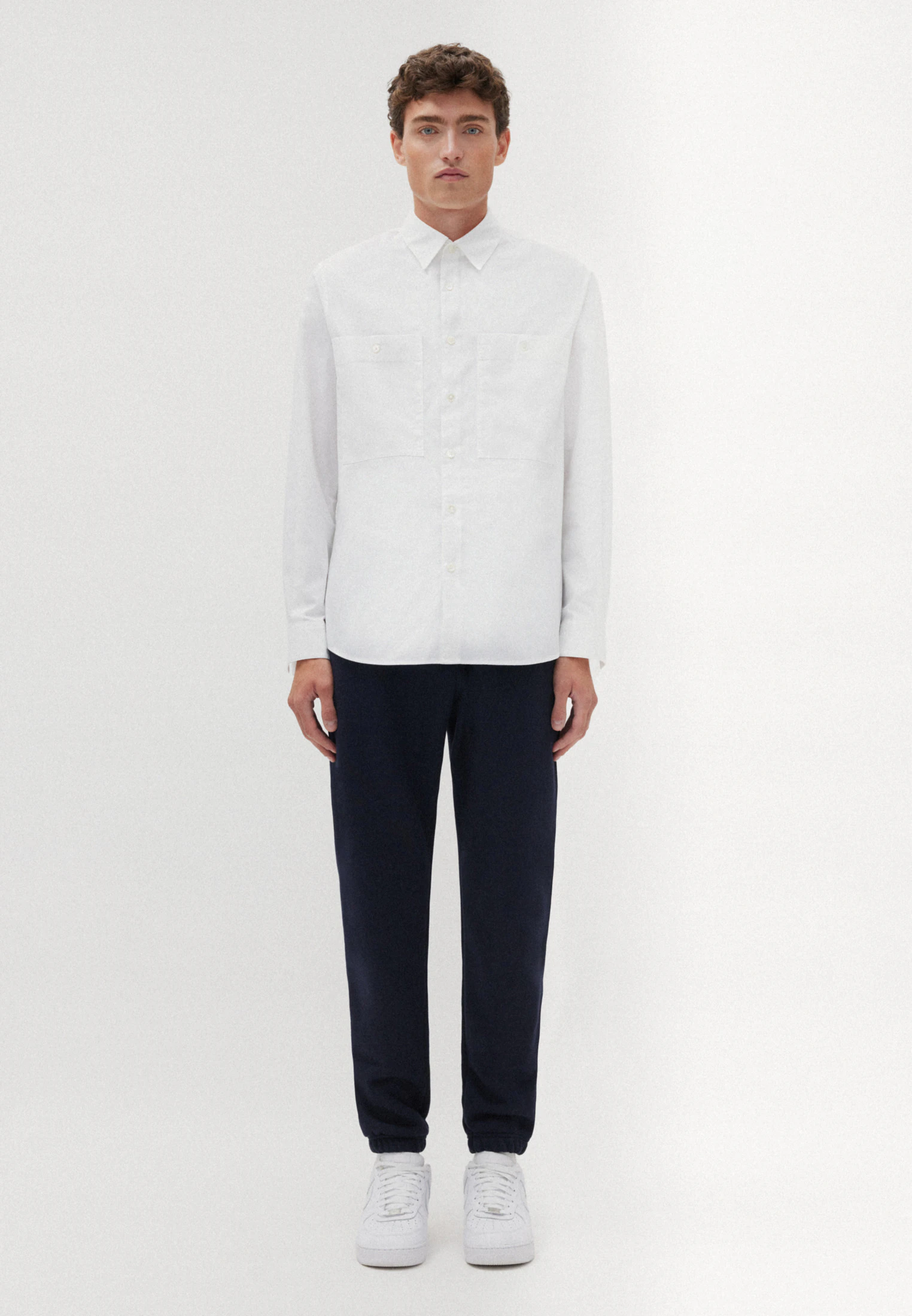 Regular Casual Hemd Uni Weiß