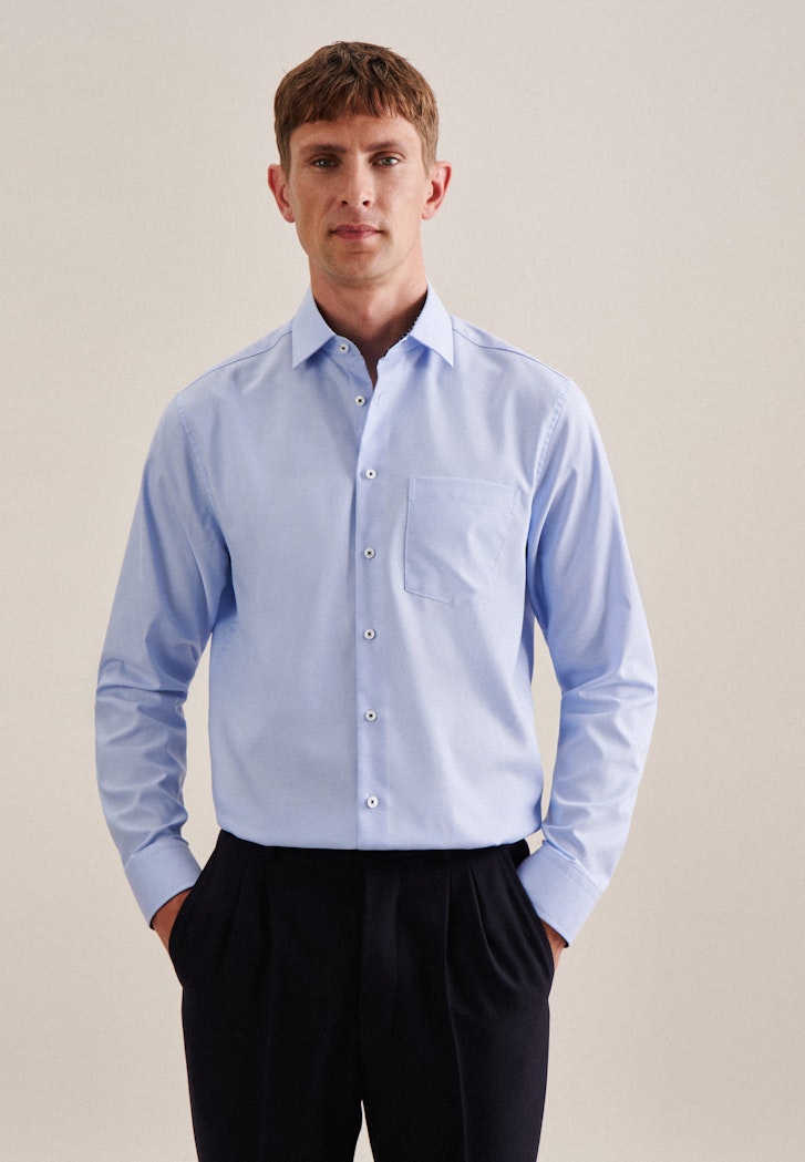 Herren Bügelfreies Twill Business Hemd in Comfort mit Kentkragen hellblau |  Seidensticker