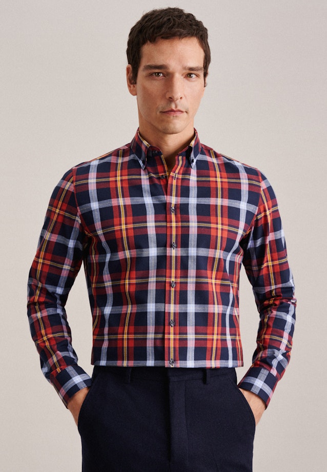 Flannel shirt in Slim with Button-Down-Collar in Orange |  Seidensticker Onlineshop