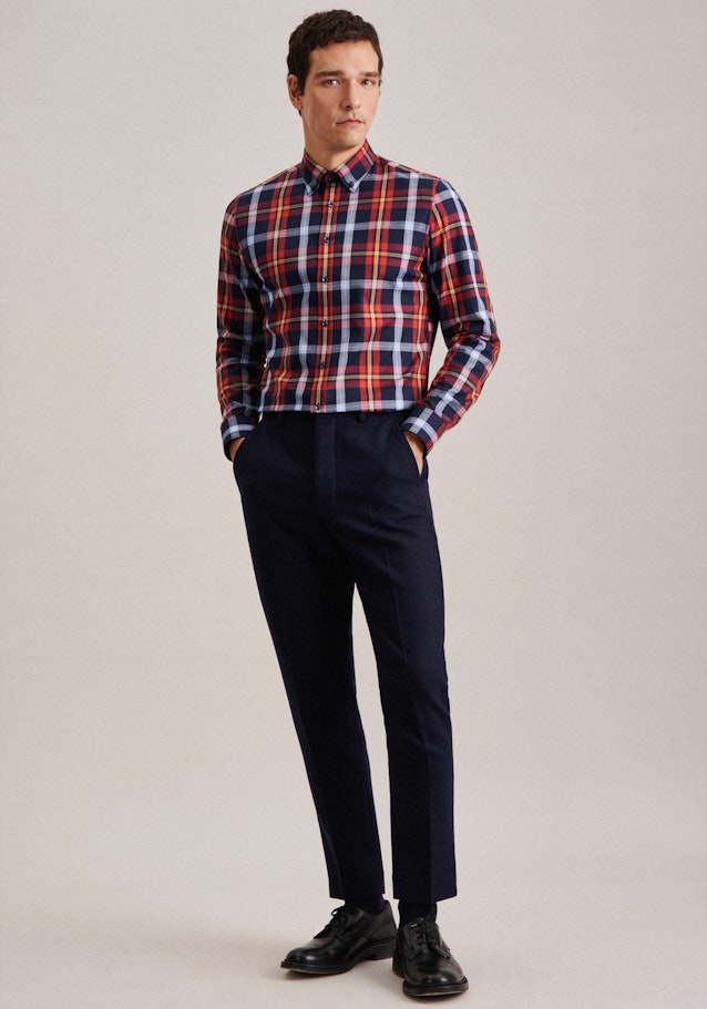 Flannel shirt in Slim with Button-Down-Collar in Orange |  Seidensticker Onlineshop