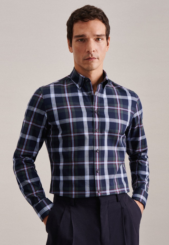 Twill Flanellhemd in Slim mit Button-Down-Kragen in Grün | Seidensticker Onlineshop