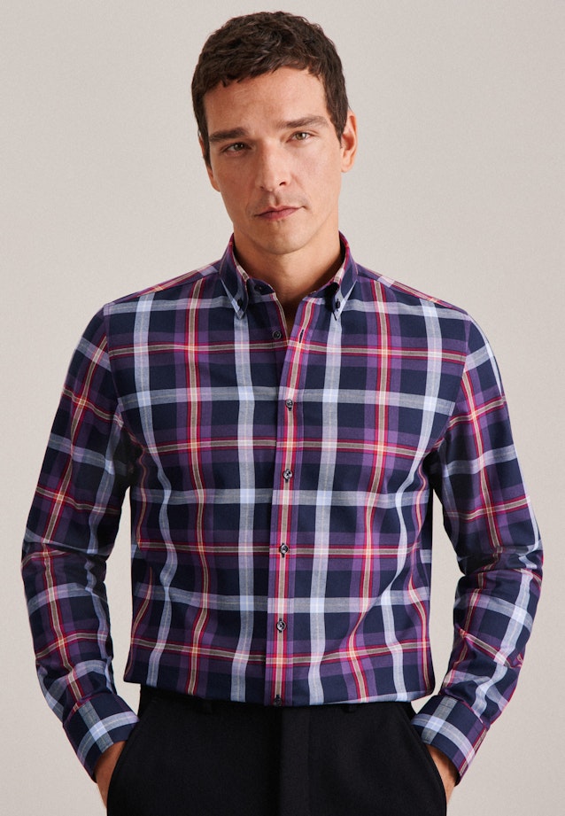 Flannel shirt in Slim with Button-Down-Collar in Purple | Seidensticker Onlineshop