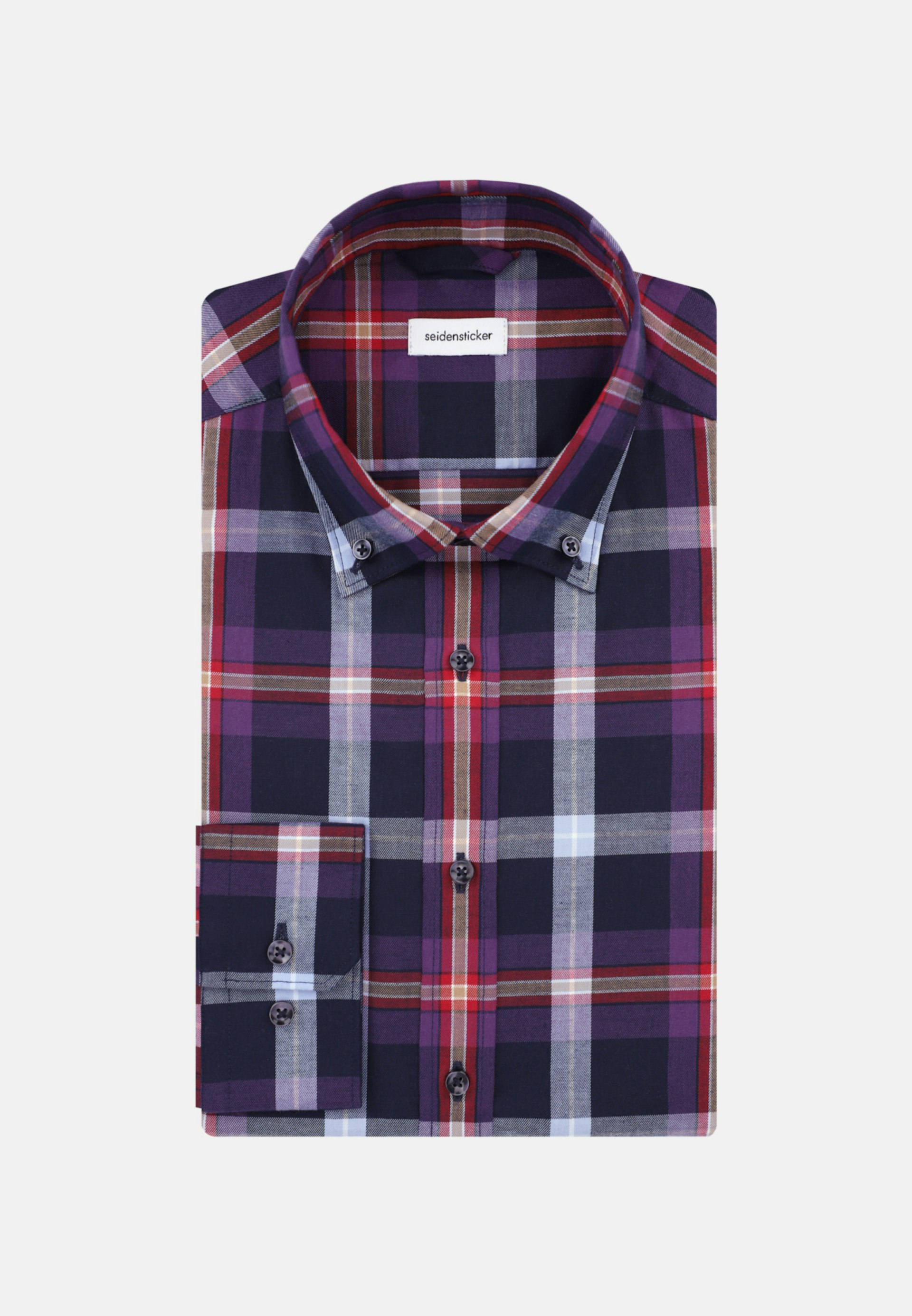 purple lumberjack shirt