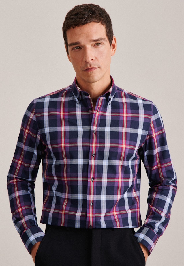Flannel shirt in Shaped with Button-Down-Collar in Purple | Seidensticker Onlineshop