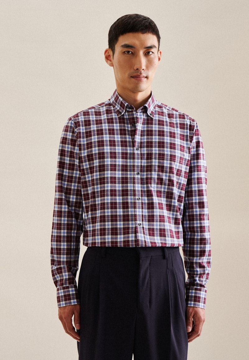 Flannel shirt in Regular with Button-Down-Collar