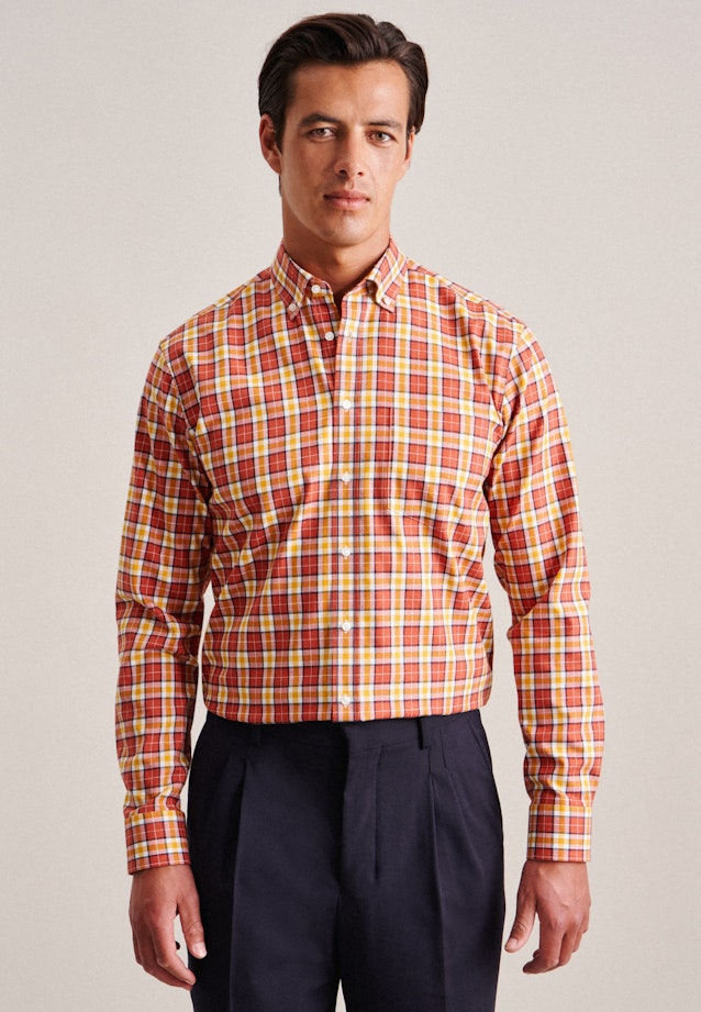 Regular Flanellhemd Karo in Orange |  Seidensticker Onlineshop