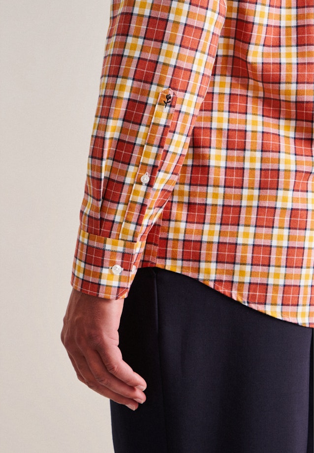 Flanellen hemd in Regular with Button-Down-Kraag in Oranje |  Seidensticker Onlineshop