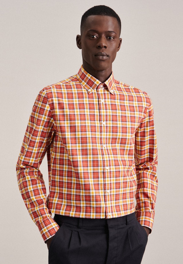 Flannel shirt in Regular with Button-Down-Collar in Orange |  Seidensticker Onlineshop