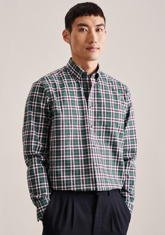 Flannel shirt in Regular with Button-Down-Collar in Green | Seidensticker Onlineshop