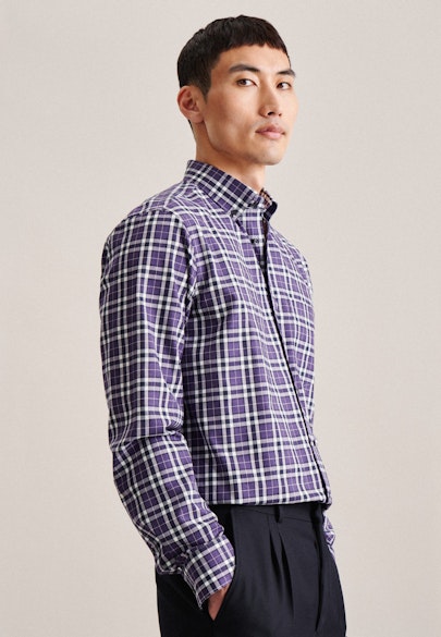 Regular Flanellhemd Karo in Lila |  Seidensticker Onlineshop