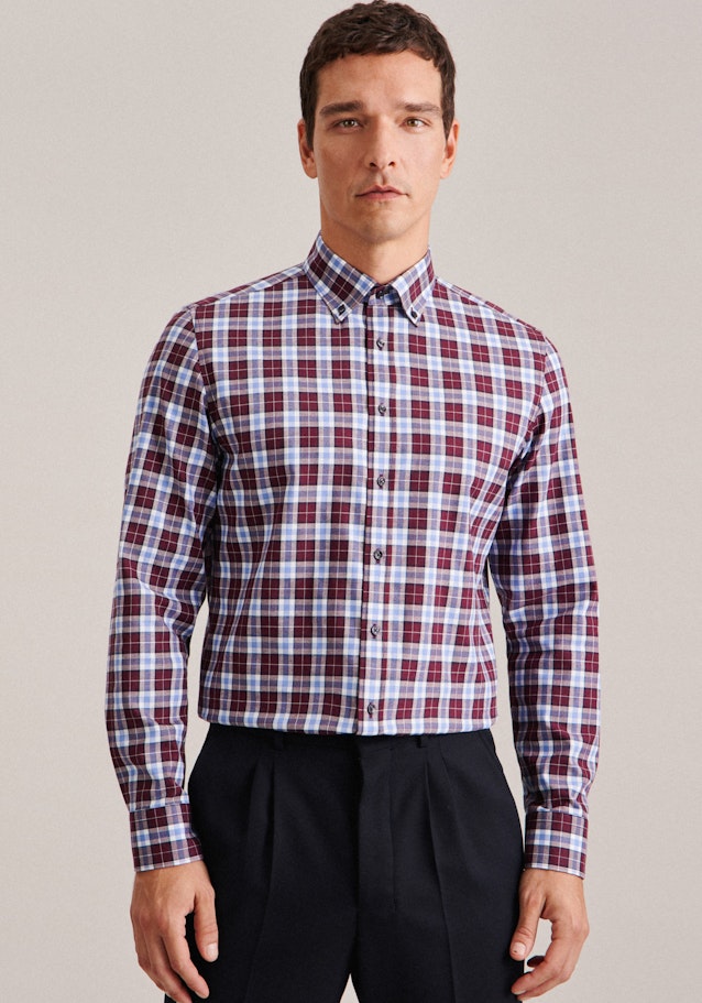 Flannel shirt in Shaped with Button-Down-Collar in Red |  Seidensticker Onlineshop