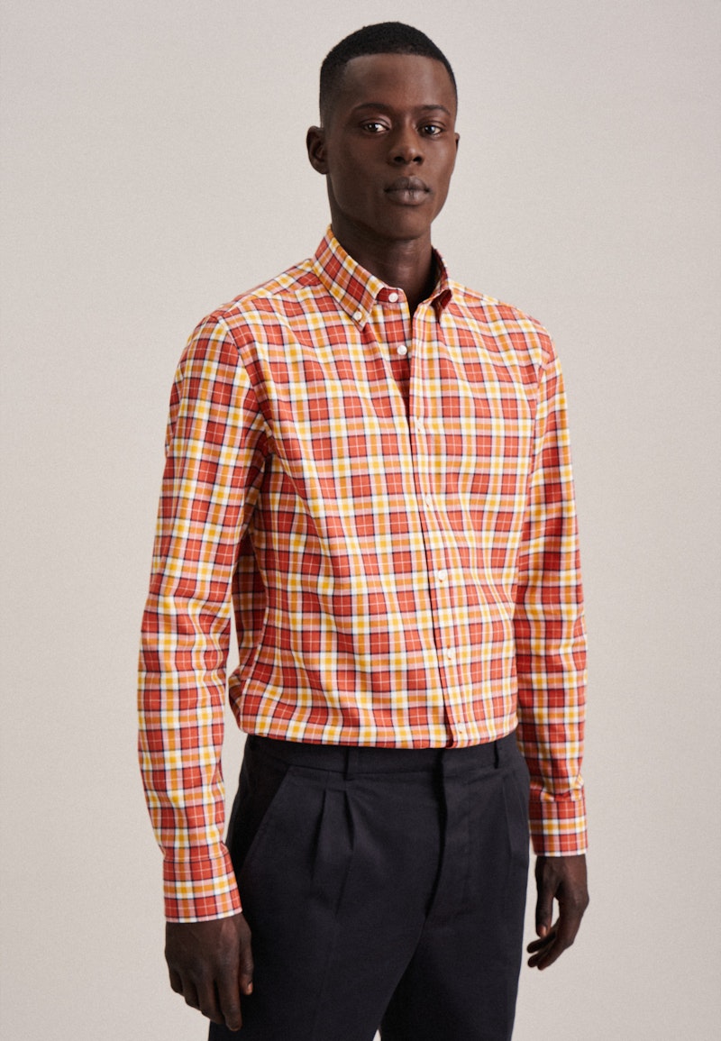 Flannel shirt in Shaped with Button-Down-Collar