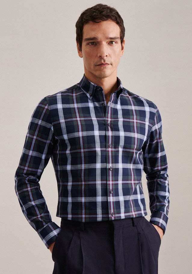 Flannel shirt in X-Slim with Button-Down-Collar in Green |  Seidensticker Onlineshop