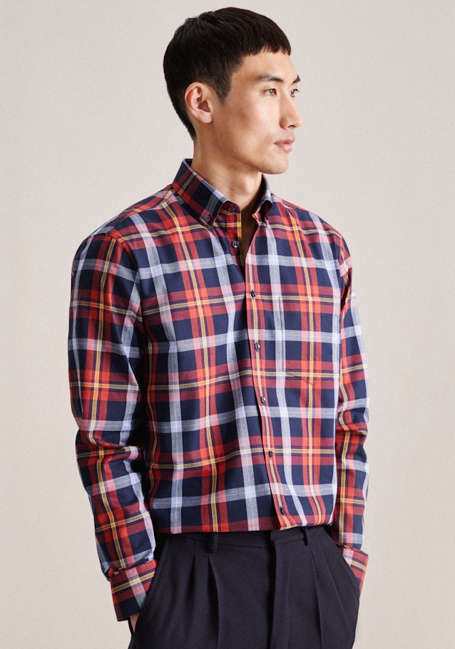 Flannel shirt in Regular with Button-Down-Collar in Orange | Seidensticker Onlineshop