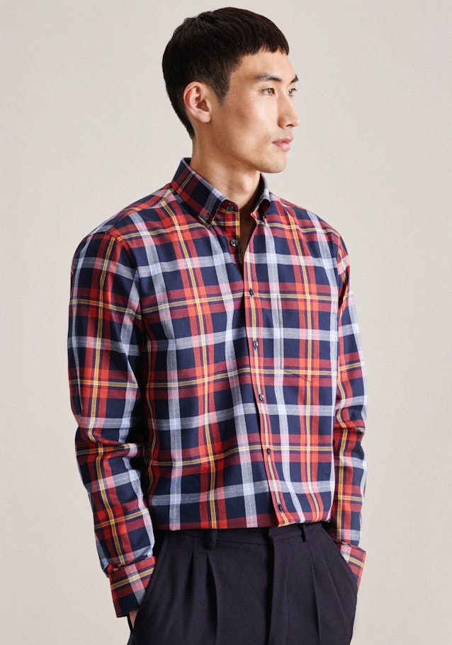 Regular Flanellhemd Karo in Orange | Seidensticker Onlineshop