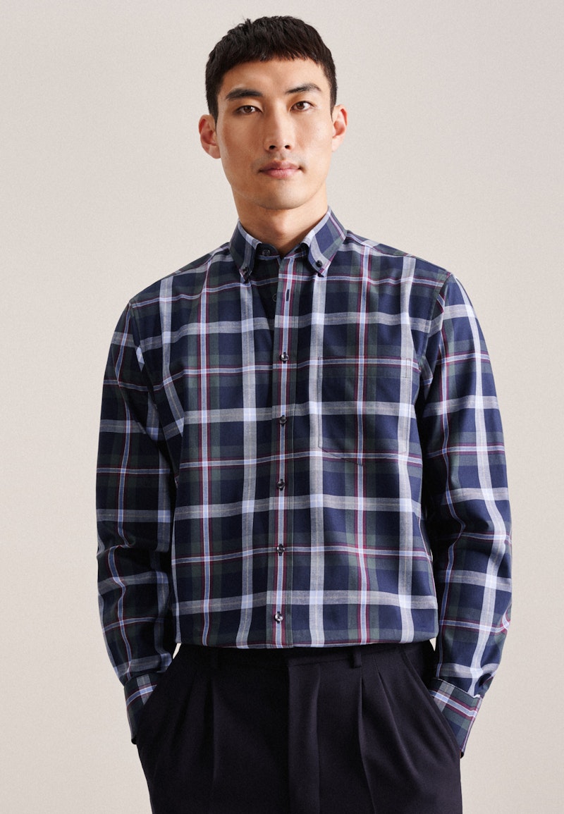 Flannel shirt in Regular with Button-Down-Collar