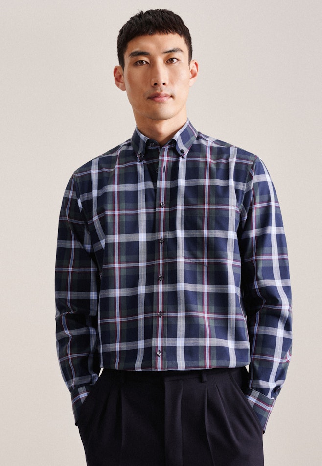 Flannel shirt in Regular with Button-Down-Collar in Green | Seidensticker online shop