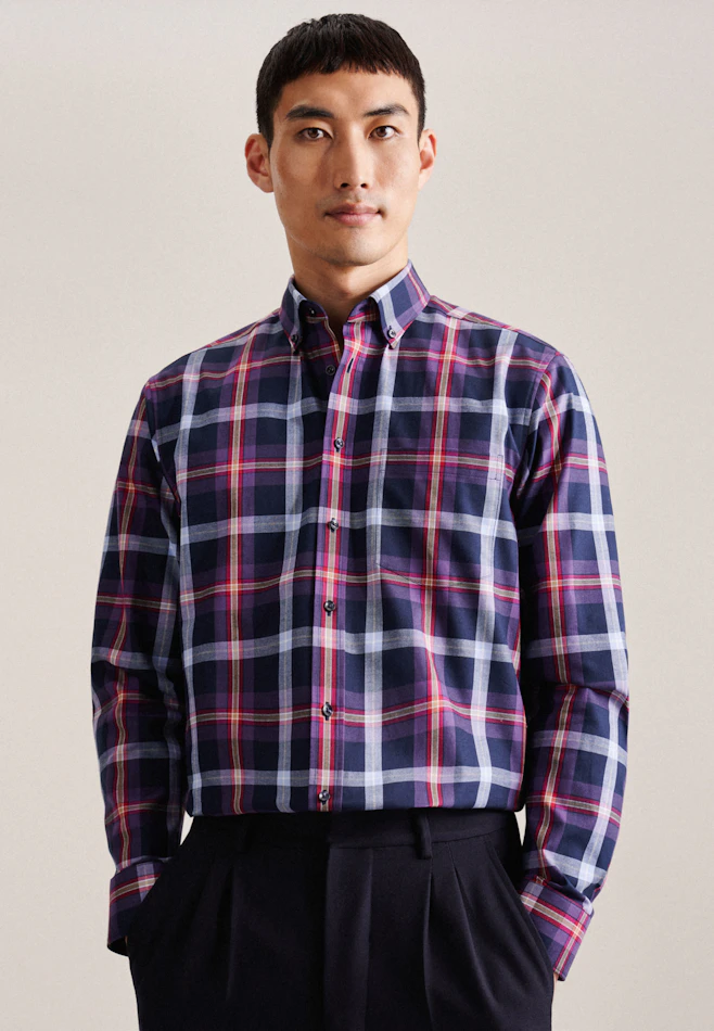 Regular Flanellhemd Karo in Lila | Seidensticker Onlineshop