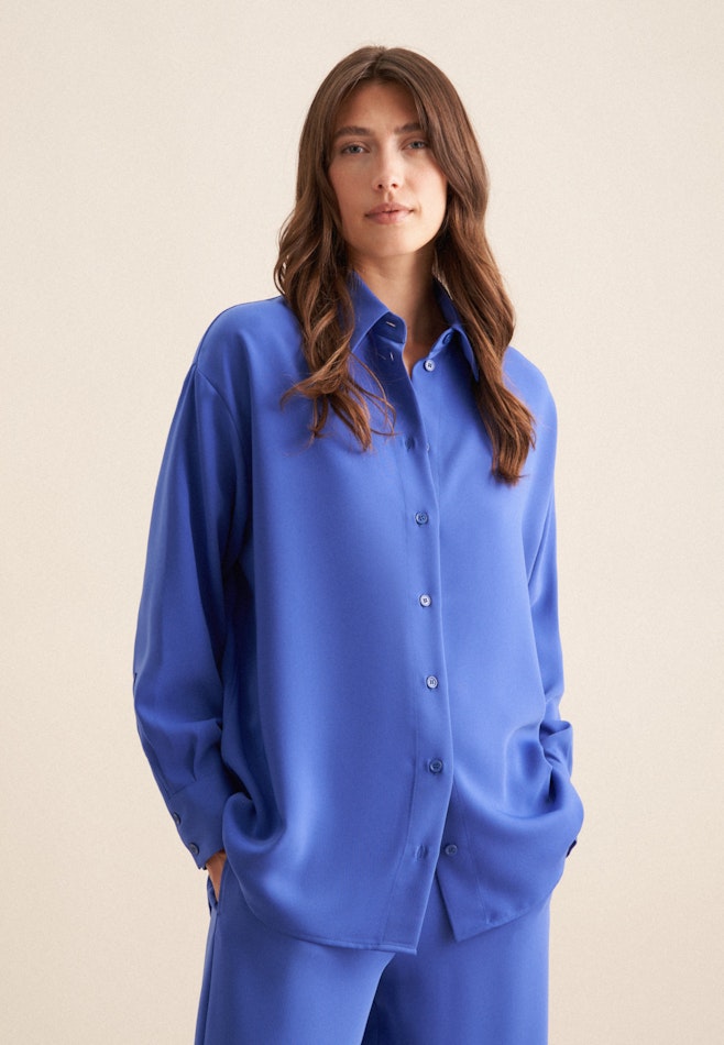 Krepp Longblouse in Middelmatig Blauw | Seidensticker online winkel