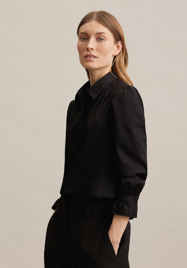 Regular Hemdbluse Uni glänzend in Schwarz | Seidensticker Onlineshop