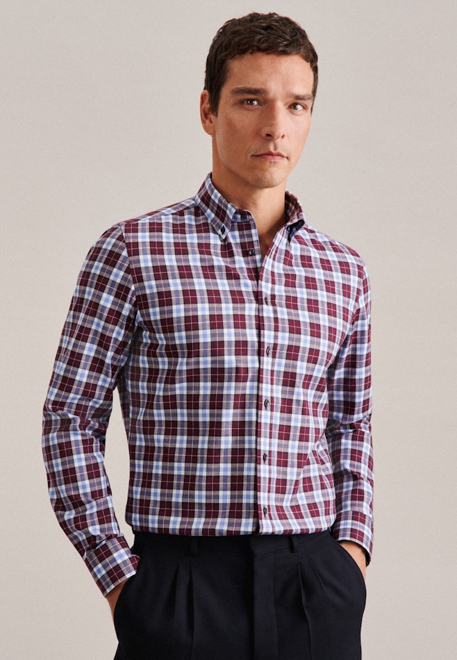 Flannel shirt in Slim with Button-Down-Collar in Red | Seidensticker online shop